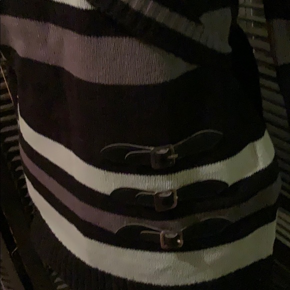Faux wrap sweater with buckles. Stripped. Large. - Picture 3 of 3